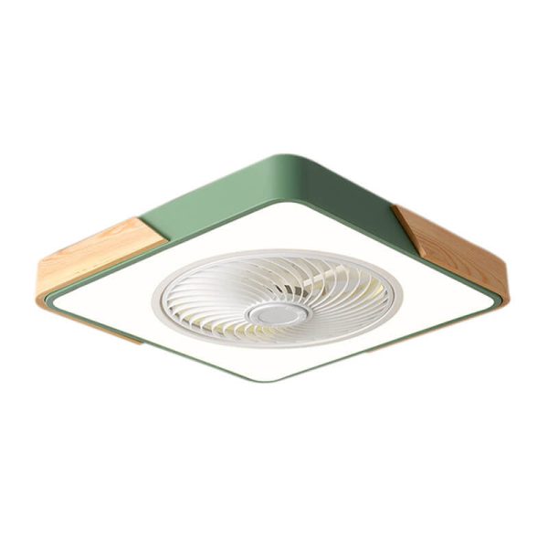 Nordic Macaron Square Wood LED Flush Mount Ceiling Fan Light - Image 11