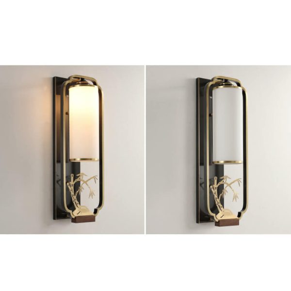 Modern New Chinese Copper Glass Column Ring 1-Light Wall Sconce Lamp - Image 13
