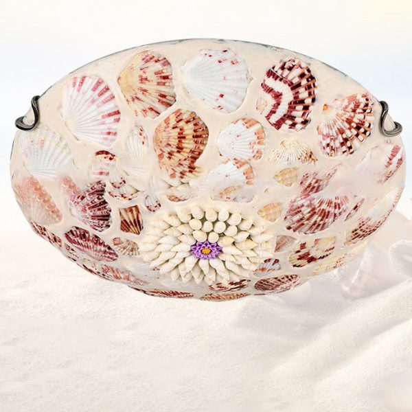 European Mediterranean Shell Art Round LED Flush Mount Ceiling Light - Image 18