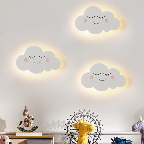 Nordic Creative Clouds Iron Emoji LED Kids Wall Sconce Lamp - Image 2