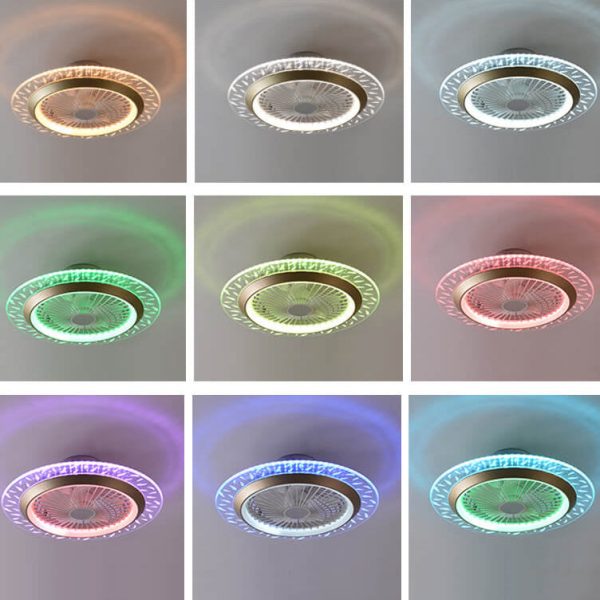 Modern RGB Acrylic Round LED Seme-Flush Mount Ceiling Fan Light - Image 7