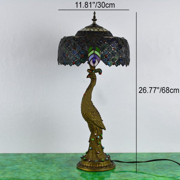 Vintage Tiffany Peacock Gem Dome Glass Resin 1-Light Table Lamp - Image 7