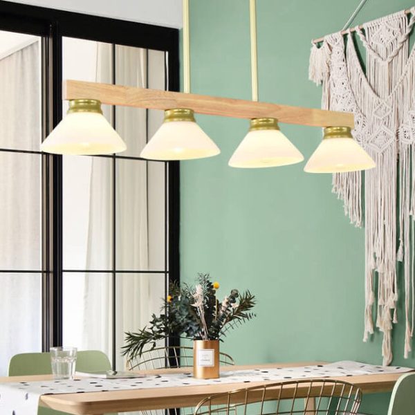 Nordic Solid Wood Cone Glass Shade 3/4 Light Island Light Chandelier - Image 26