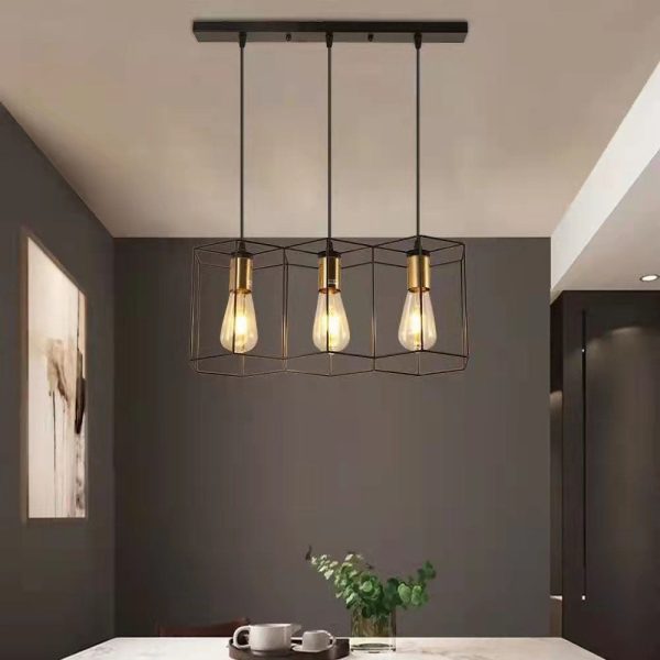 Industrial Vintage Geometric Frame Iron 3/5 Light Island Light Chandelier - Image 17