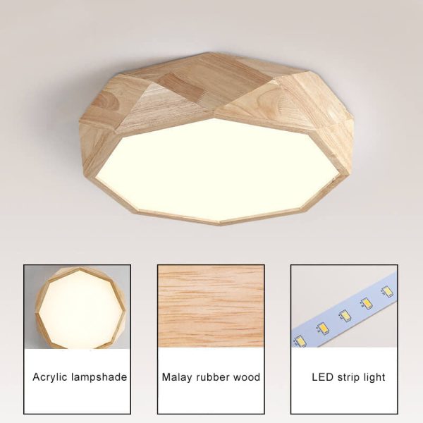 Modern Solid Wood Round Geometric LED Flush Mount Ceiling Light - Image 11