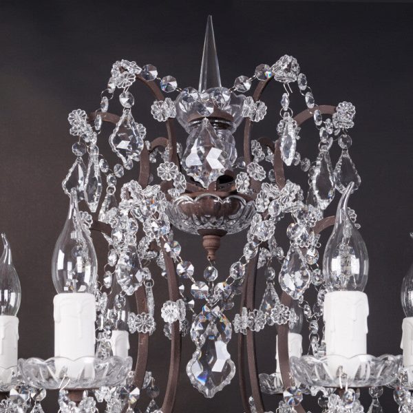 Vintage French Crystal Candelabra Rust 6-Light Table Lamp - Image 7