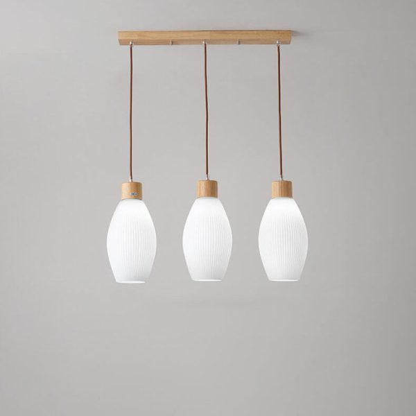 Nordic Textured Glass Solid Wood 3-Light Linear Island Light Chandelier - Image 9