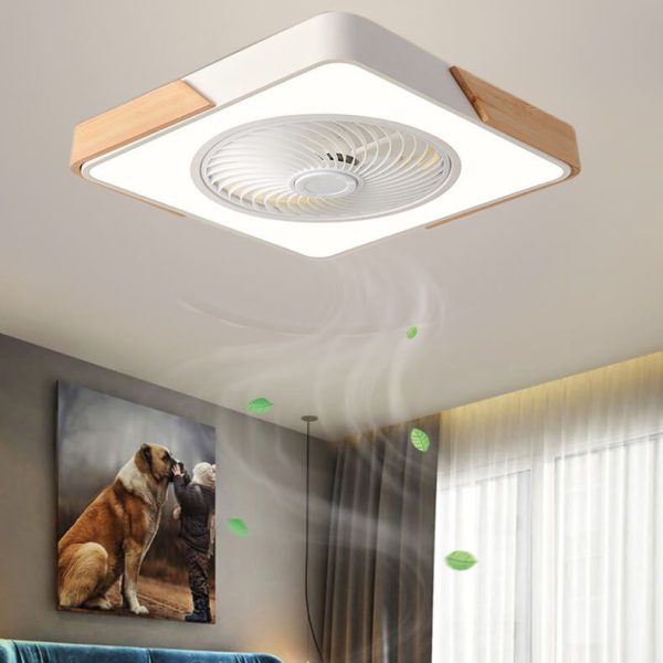 Nordic Macaron Square Wood LED Flush Mount Ceiling Fan Light - Image 3