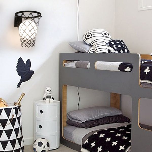 Modern Art Deco Kids Iron Glass Basketball Hoop 1-Light Wall Sconce Lamp For Bedroom - Image 2