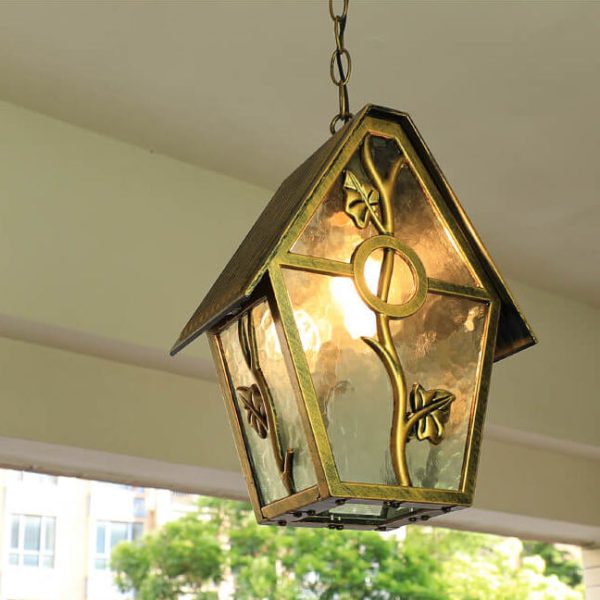 European Outdoor House Shape Waterproof Glass Aluminum 1-Light Pendant Light - Image 4