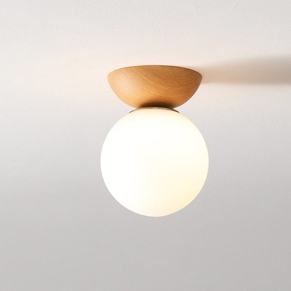 Japanese Minimalist Wood Grain Glass Round 1-Light Flush Mount Ceiling Light - Image 14