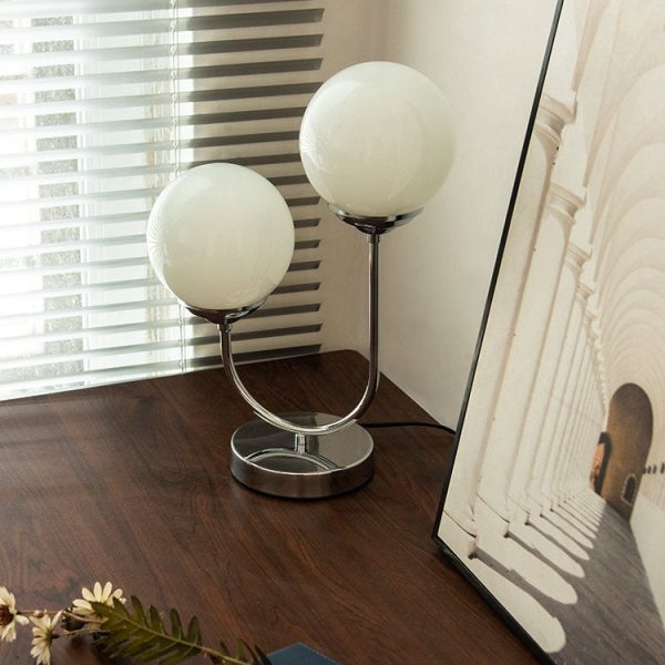 Vintage Chrome Iron Glass Ball 2-Light Table Lamp - Image 14