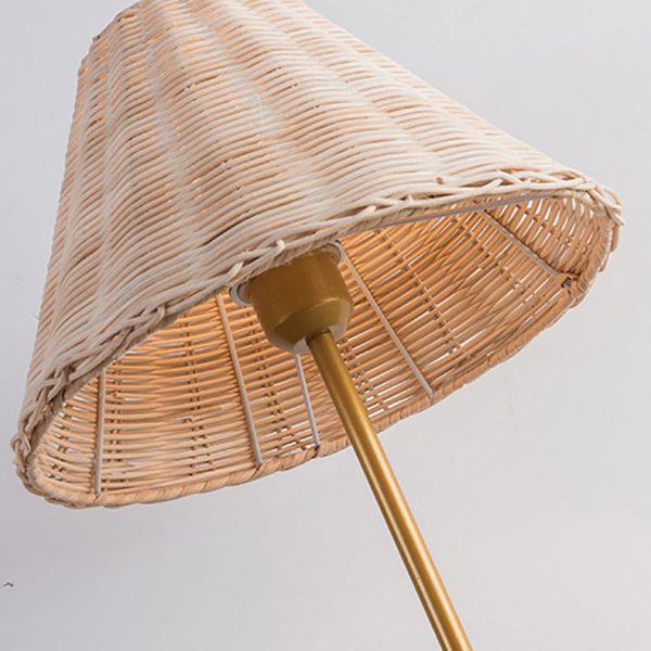 Contemporary Boho Round Trapezoidal Cylinder Base Rattan Metal 1-Light Table Lamp For Bedroom - Image 6