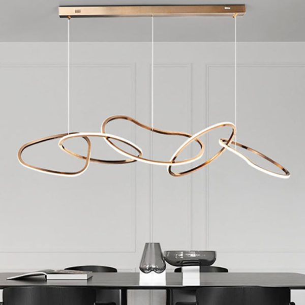 Contemporary Nordic Stainless Steel Round Toroidal LED Chandeliers For Dining Room - Image 2