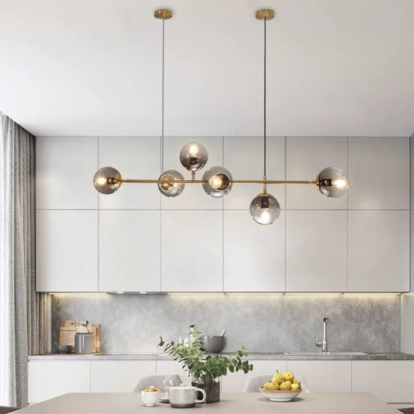 Nordic Minimalist Colorful Orb Hardware Glass 6-Light Island Light Chandelier - Image 11
