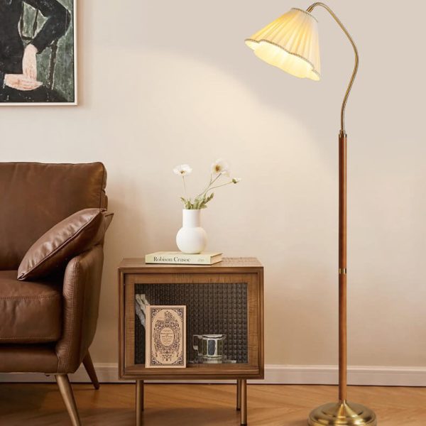 Japanese Vintage Flower Solid Wood Iron Fabric 1-Light Standing Floor Lamp - Image 10