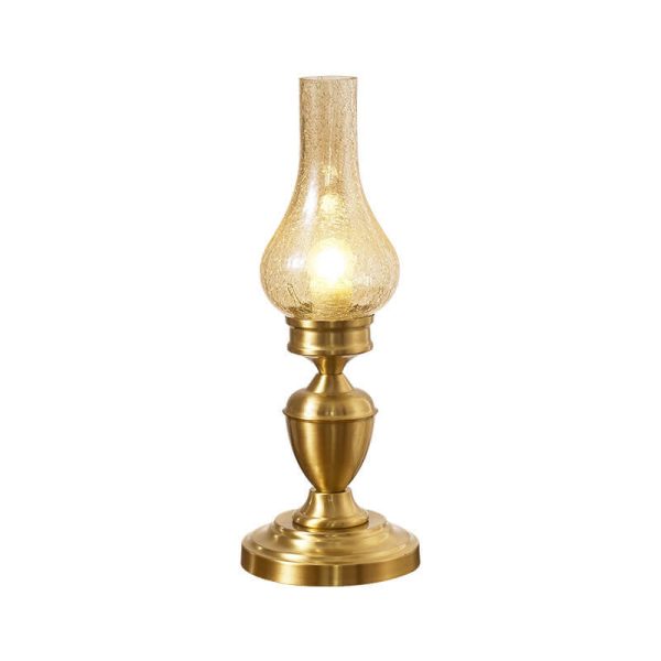 Vintage All Brass Wooden Glass Kerosene Lamp Design 1- Light Table Lamp - Image 6