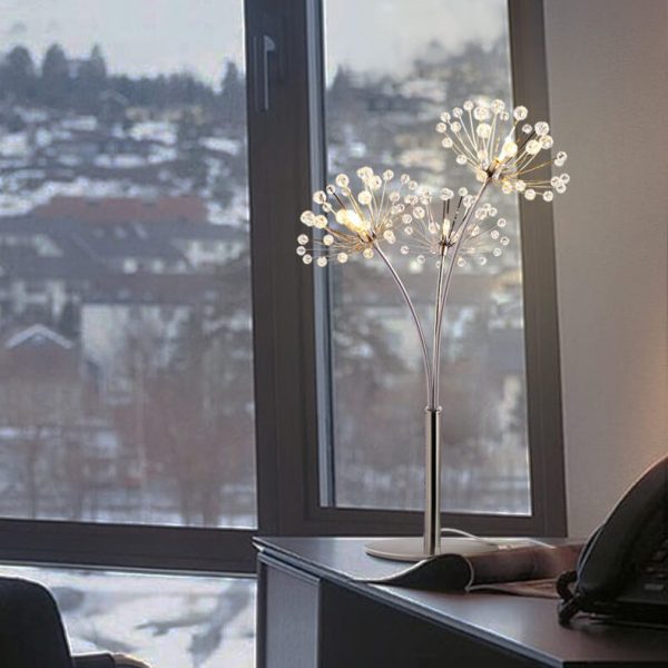 Nordic Creative Dandelion Crystal Bead Iron  3-Light Table Lamp - Image 4