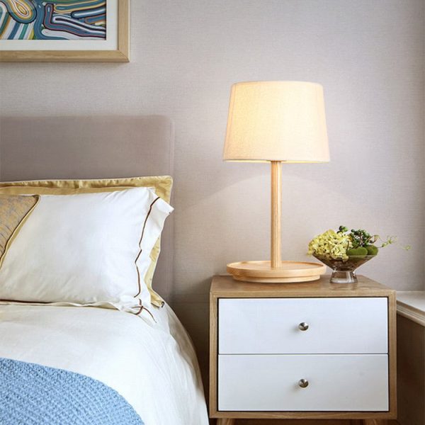 Modern Minimalist Cone Fabric Wood Base 1-Light Table Lamp For Study - Image 3