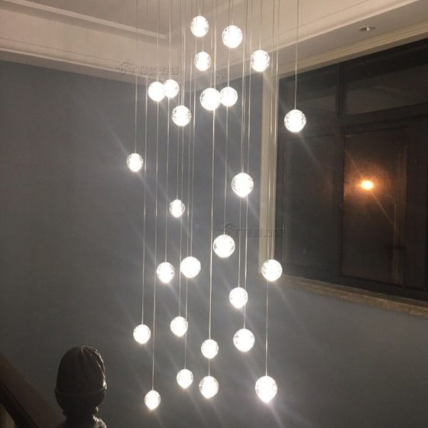 Modern Luxury Staircase Crystal Orb Ball Shade LED Loft Chandelier - Image 35