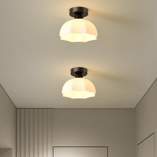 Scandinavian Modern Minimalist Iron Glass Ceramic Flower Diamond 1-Light Semi-Flush Mount Ceiling Light - Image 3
