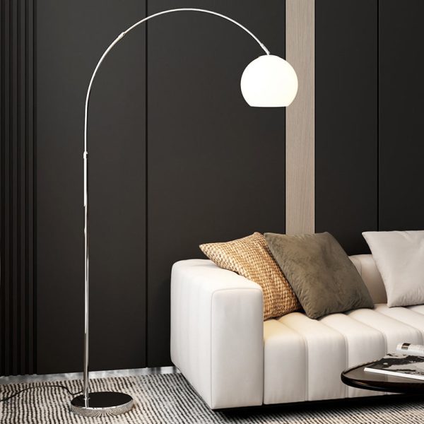 Contemporary Scandinavian Glass Round Shade Fishing Rod Iron 1-Light Standing Floor Lamp For Living Room - Image 3
