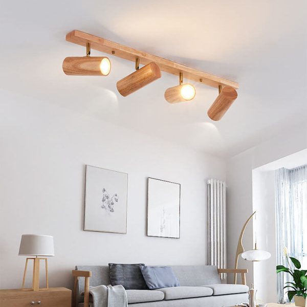 Japanese Minimalist Solid Wood Spotlight Track 1/3/4 Light Flush Mount Ceiling Light - Image 18