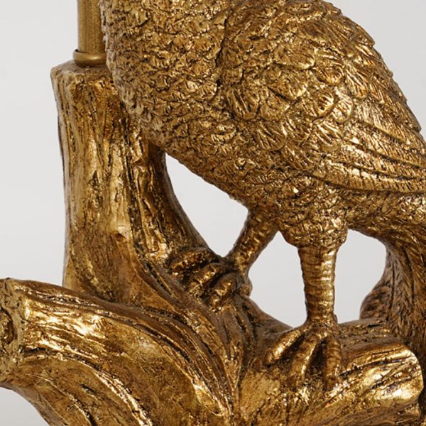 Traditional Vintage Cylindrical Peacock Resin Gold Foil Fabric 1-Light Table Lamp For Bedroom - Image 9
