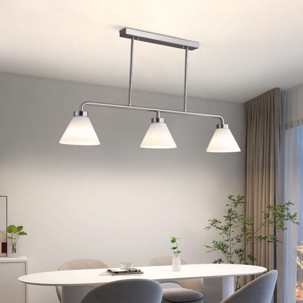 Nordic Vintage Cone Glass Chrome 3-Light Island Light Chandelier - Image 2