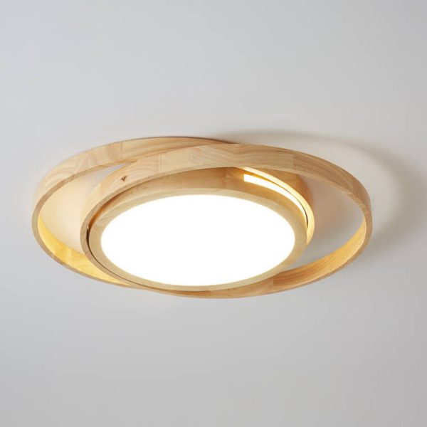 Minimalist Log Wooden Circle Ring LED Flush Mount Ceiling Light - Image 10