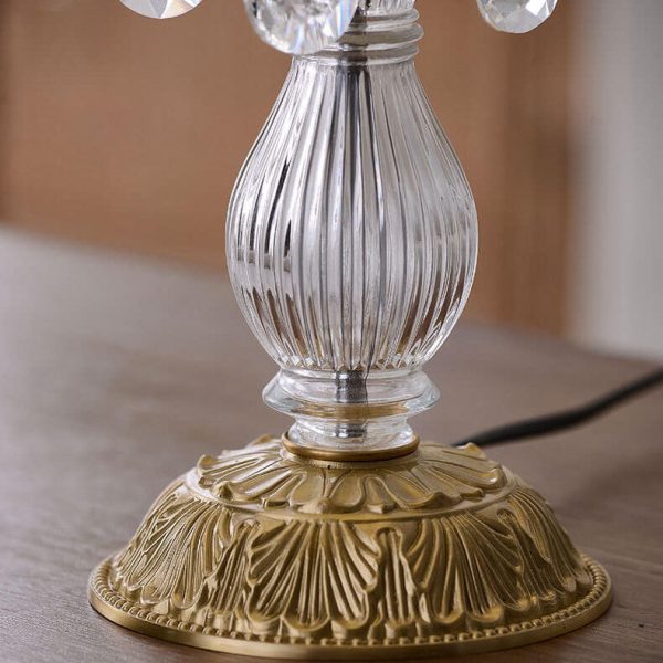 French Luxury Clear Crystal Round Tassel Copper 1-Light Table Lamp - Image 6
