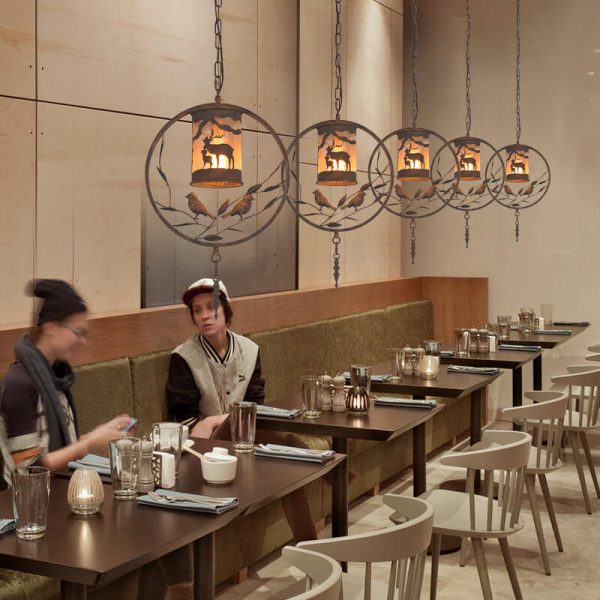 Traditional Vintage Round Trapezoidal Animal Iron 1-Light Pendant Light For Living Room - Image 2