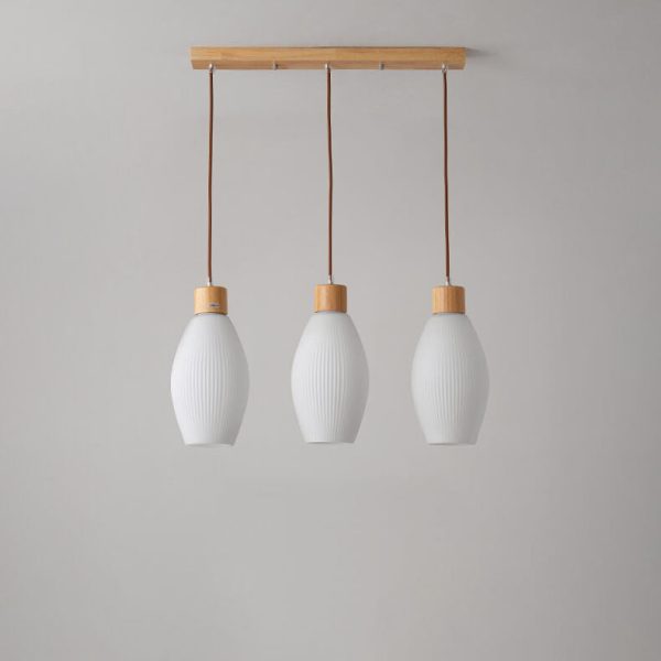 Nordic Textured Glass Solid Wood 3-Light Linear Island Light Chandelier - Image 8