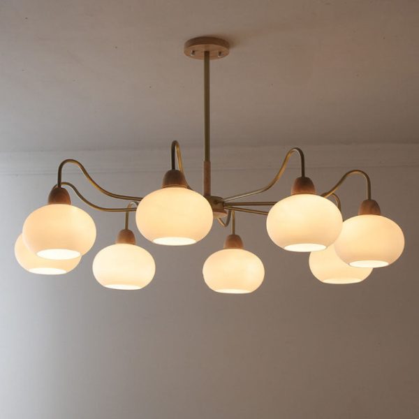 Nordic Japanese Glass Round Wood 3/6/8 Light Chandelier - Image 20