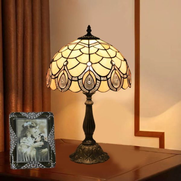 Tiffany Retro Lotus Resin Base Stained Glass 1-Light Table Lamp - Image 7