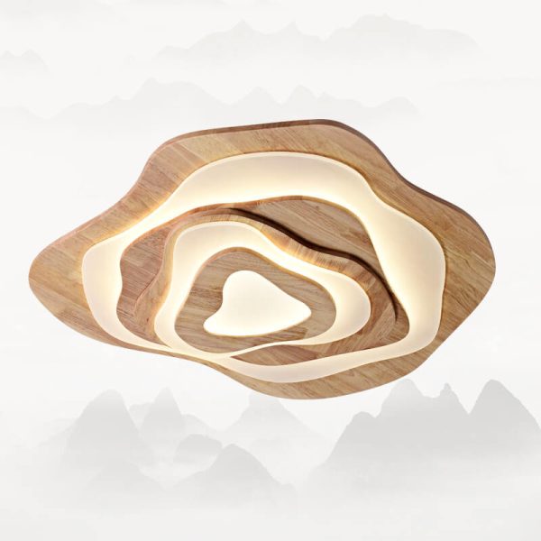 Modern Chinese Solid Wood Textured Round Geometric LED Flush Mount Ceiling Light - Image 13