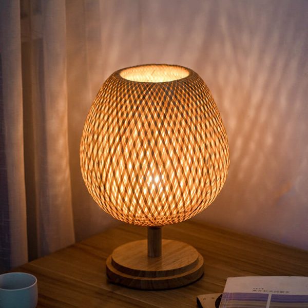 Chinese Minimalist Bamboo Weaving Oval Round 1-Light Table Lamp - Image 14