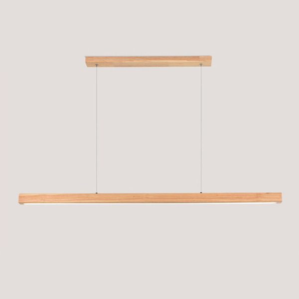 Contemporary Nordic Rubber Wood Acrylic Strip LED Island Light Chandelier For Dining Room - Image 4