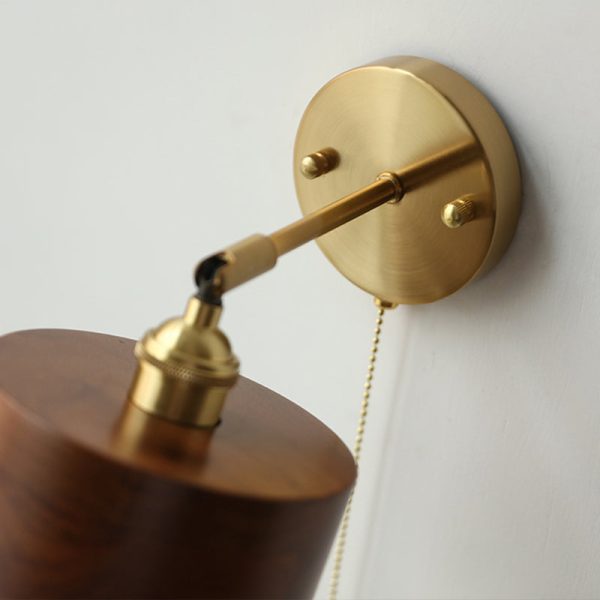 Contemporary Scandinavian Round Cone Dome Copper Wood 1-Light Wall Sconce Lamp For Bedroom - Image 10