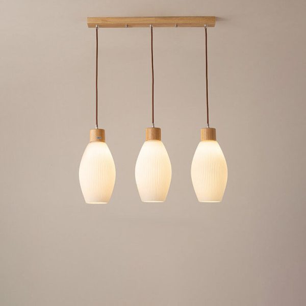 Nordic Textured Glass Solid Wood 3-Light Linear Island Light Chandelier - Image 11