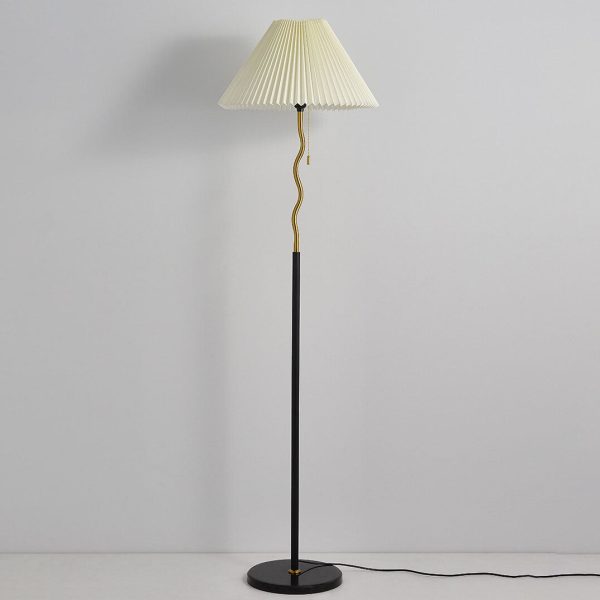 Japanese Simple Pleated Cone Shade Marble Base 1-Light Standing Floor Lamp - Image 3