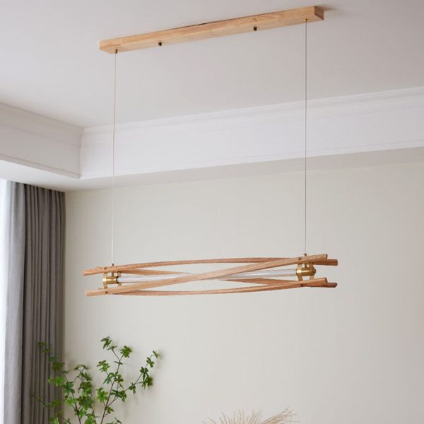 Japanese Minimalist Log Long Column Brass LED Island Light Chandelier - Image 2