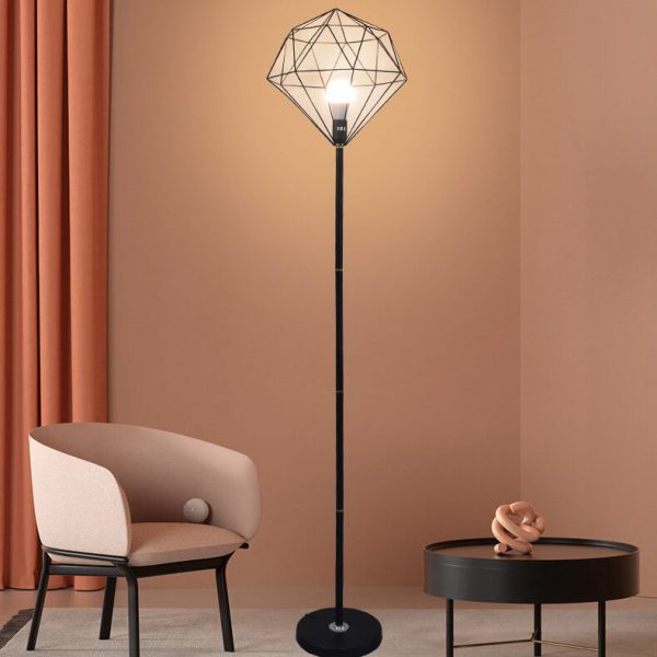 Contemporary Simplicity Iron Hollow Diamond Shape 1-Light Standing Floor Lamp For Study - Image 2