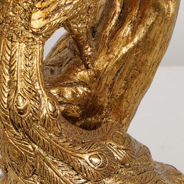 Traditional Vintage Cylindrical Peacock Resin Gold Foil Fabric 1-Light Table Lamp For Bedroom - Image 10