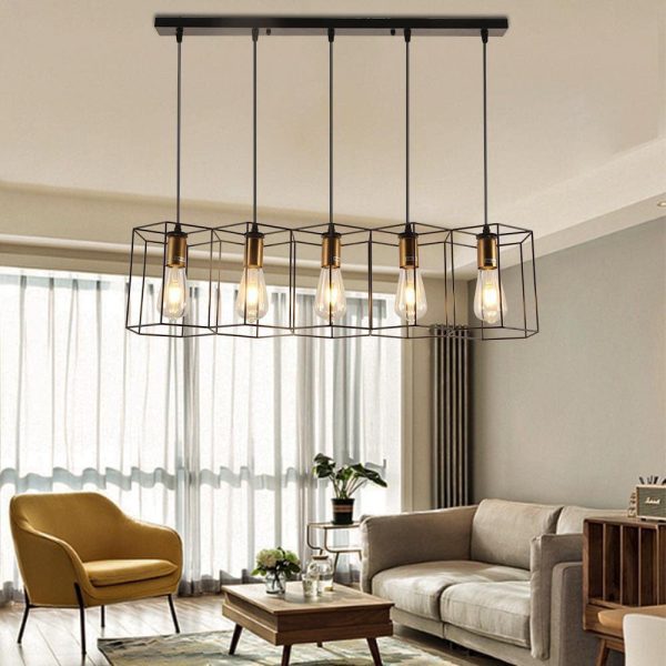 Industrial Vintage Geometric Frame Iron 3/5 Light Island Light Chandelier - Image 6