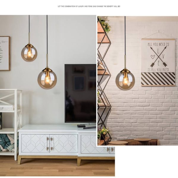 Contemporary Nordic Copper Spherical Glass Shade 1/3/5-Light Island Light Chandelier For Dining Room - Image 4