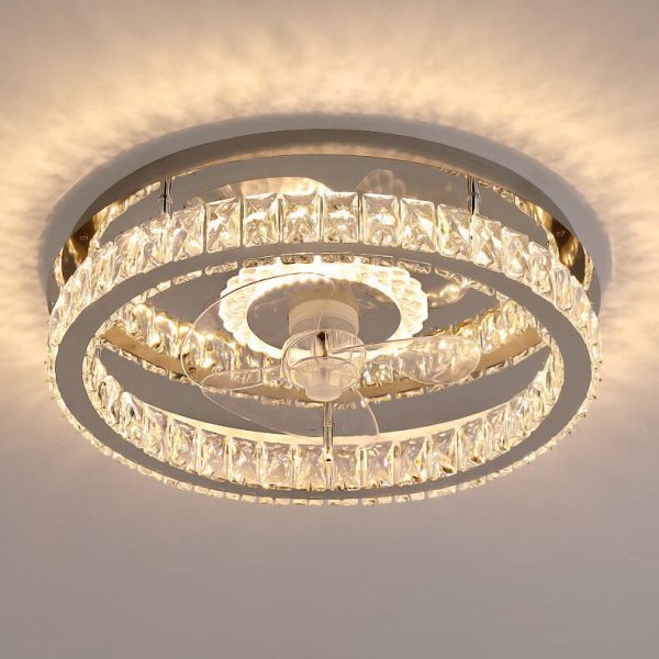 Modern Luxury Crystal Stainless Steel LED Flush Mount Ceiling Fan Light - Image 3