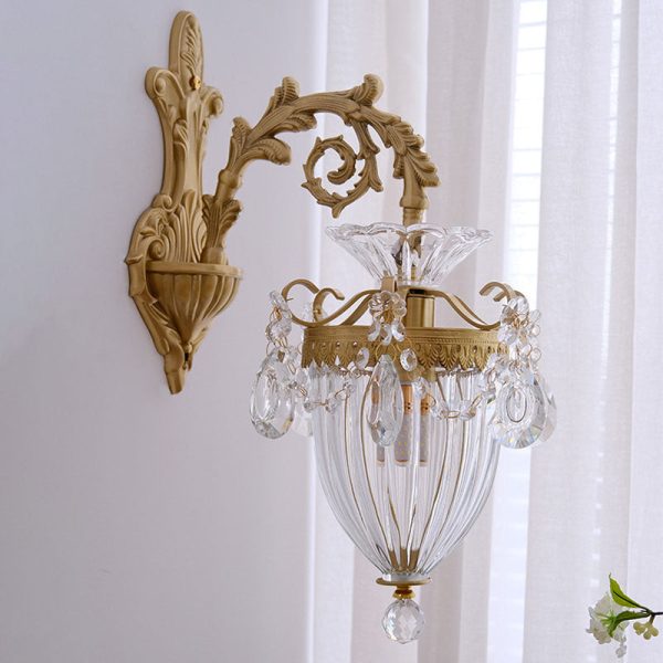 Traditional French Court Lantern Brass Crystal 1/2 Light Wall Sconce Lamp For Living Room - Image 8