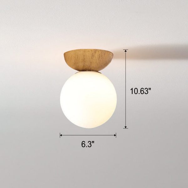 Nordic Japanese Glass Orb Wood Grain Iron 1-Light Ceiling Light - Image 5