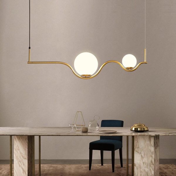 Scandinavian Minimalist Wave Hardware Frame Glass Shade 2/3-Light Island Light Chandelier - Image 4